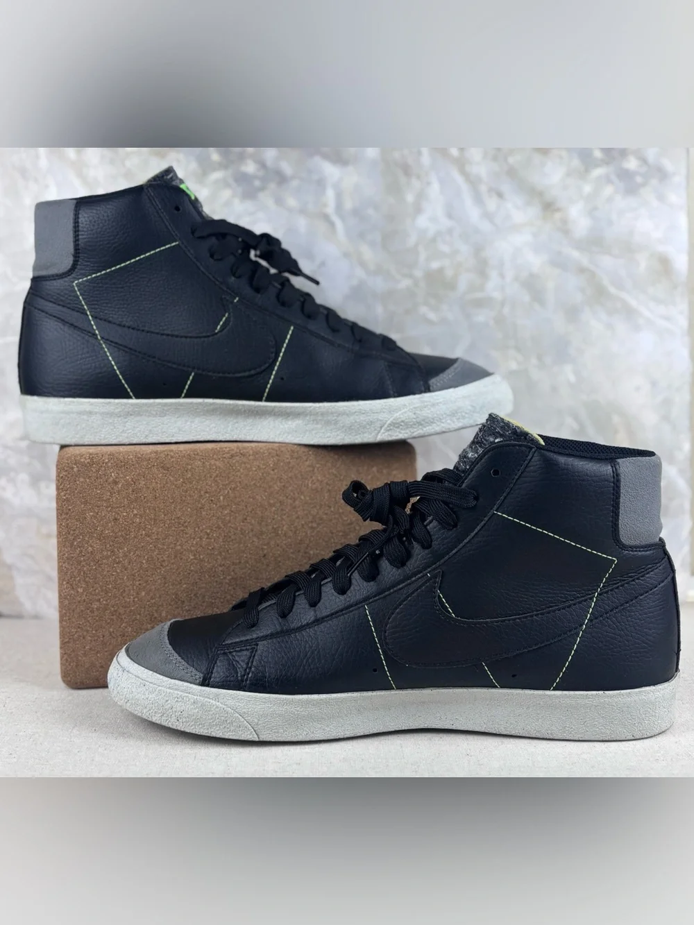 Nike Blazer Mid ‘77 Black Leather Fuzzy Swoosh Sneakers Men’s 12